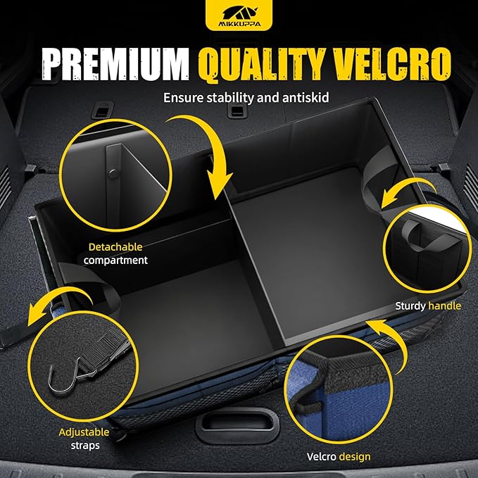 MIKKUPPA Car Trunk Organizer with Cooler - 65L Collapsible Trunk Organizer with Lid, Sturdy Car Storage for SUV Auto Truck Van with Adjustable Straps and Non Slip Bottom (Blue)