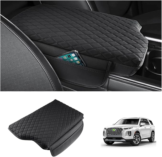 Shademax Custom Fit for Center Console Cover Hyundai Palisade 2020 2021 2022 2023 2024 2025 2026 Armrest Cover Center Console Pad PU Leather Armrest Seat Box Cover Protector with Pockets Storage Bag