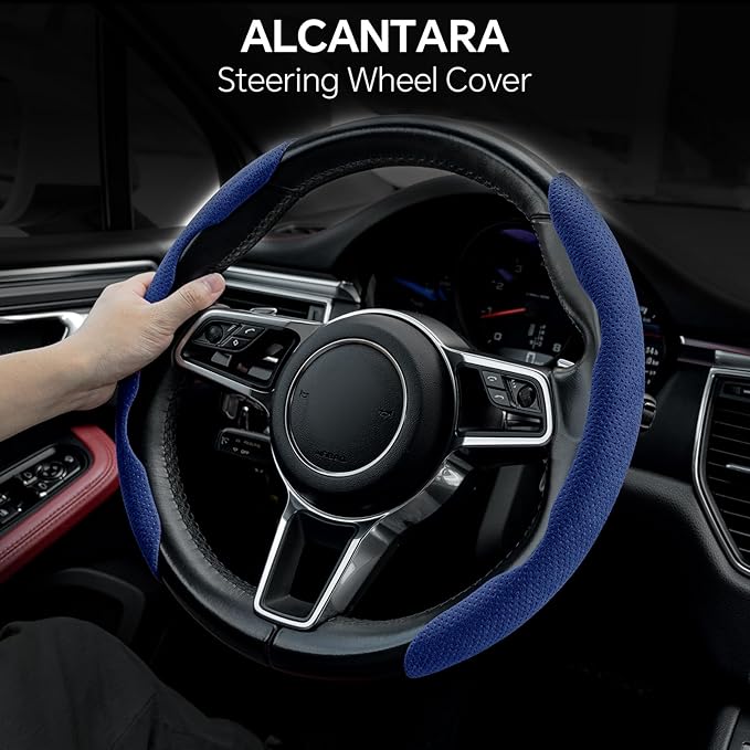 PAUUOOA 2 Piece Alcantara Steering Wheel Cover - Split Sport Design for D & O Shape Wheels, Soft Touch · Anti-Slip Grip · All Season Comfort · Durable Luxury Material for Performance Cars