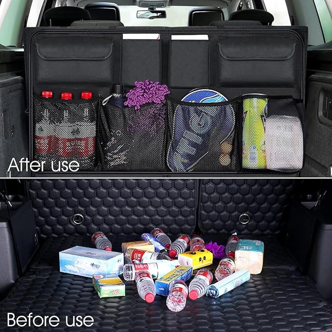 Car Trunk Organizer, Large Capacity 600D Oxford Cloth Vehicle Storage Bag with 8 Pocekt, Automotive Backseat Hanging Cargo Organization Accessories, Universal for SUV MPV Van