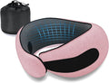 Dujuanus Neck Travel Pillows for Airplanes Memory Foam Neck Comfort Pillow Compact Ergonomic Design Sleeping Essentials for Long Flights Car Rides and Home Use (Pink)