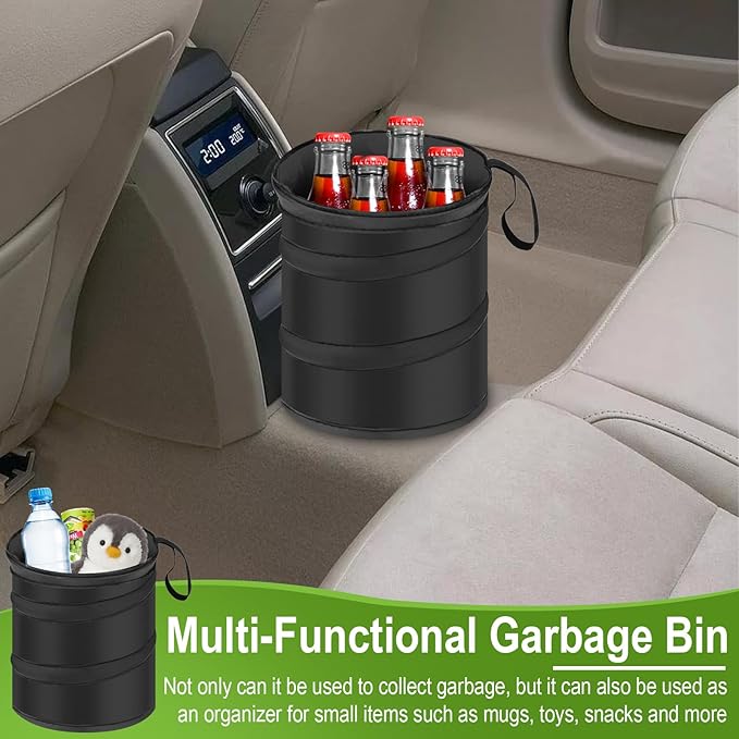 2 PCS Car Trash Can, Collapsible Pop-up Car Garbages Can, Portable Garbage Bin with Elastic Band, Waterproof Small Garbage Can for Back Seat Front Seat, for Outdoor Traveling & Home Use