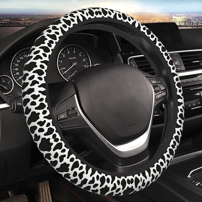 White Leopard Print Car Steering Wheel Cover, 15 Inch Steering Wheel Cover Stylish Decor for Most Cars
