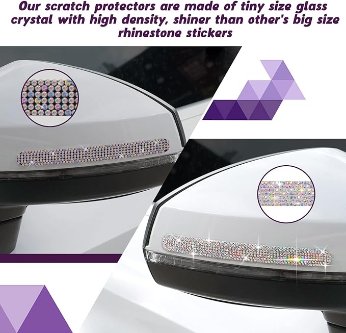 10 Pack Car Rhinestone Bling Door Handle Reflective Trim Stickers Universal Side Rear View Mirror Safety Scratch Resistant Protector Galaxy AB Set