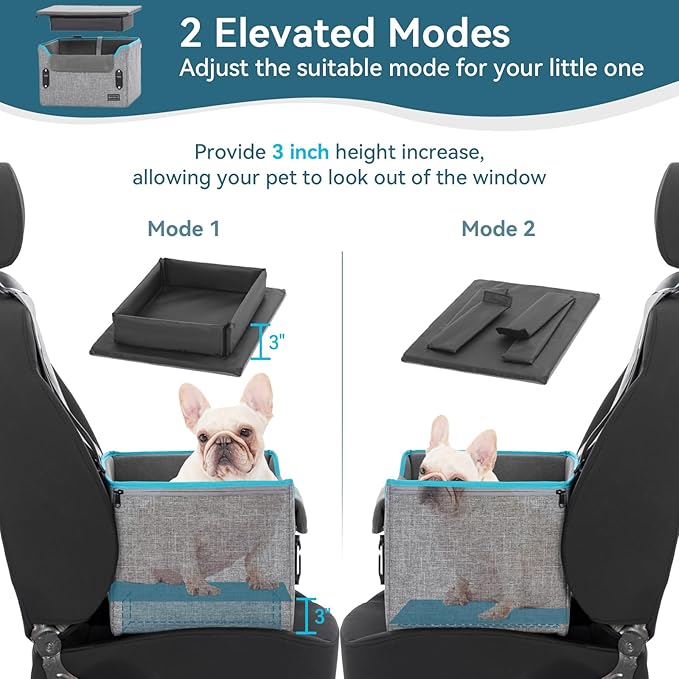 PETSFIT Dog Car Seats for Small Dogs – Patented Safety Buckles – Safety Tether – Foldable Travel Dog Booster Car Seat Reduces Anxiety & Road Trips – Stable Frame, Soft Cushion, Fits Front/Back Seat