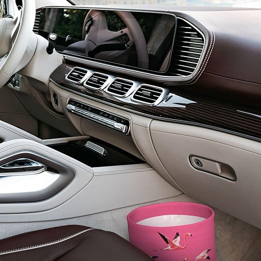 Aueimtia Pink Flamingo Car Trash Can – Collapsible & Waterproof Hanging Trash Bag, Pop-Up Garbage Bin for Cars, Trucks, Minivans, and Camping – Easy to Install & Clean