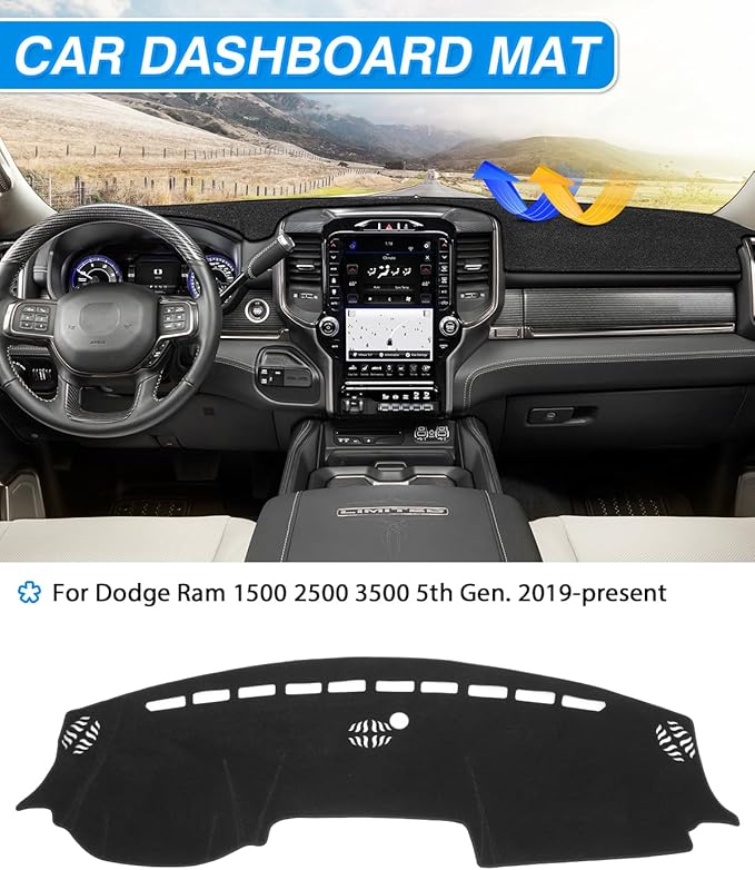 Cartist Dashboard Cover for 2019-2026 Dodge Ram 1500 2500 3500 Dash Cover,OEM Custom Fit Anti-Glare UV Protection Dash Mat,Non-Slip Polyester Car Interior Accessories