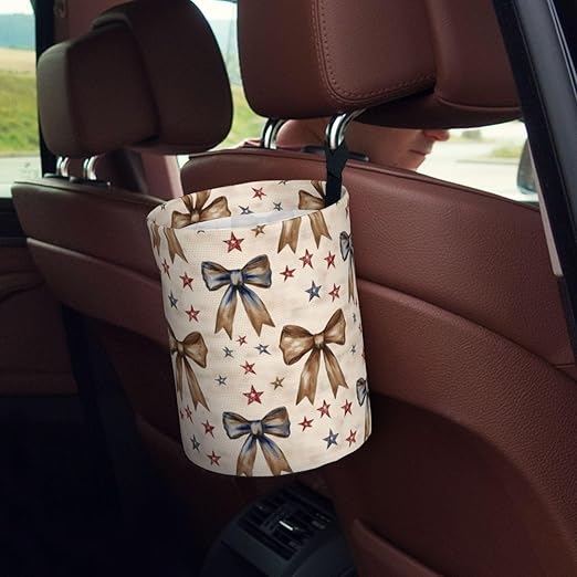 Elegant Bow Star Car Trash Can Leak-Proof Waterproof Hanging Trash Bin Collapsible Garbage Can for Car Accessories Travelling Camping