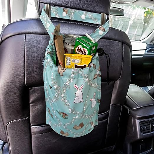RMMOORORO Cute Hanging Car Trash Garbage Bag 100% Leakproof Waterproof Multipurpose for Car Back Front Seat Console with Hanging Strap (Forest Wonderland)