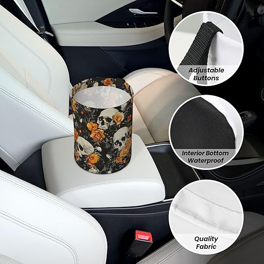 Vintage Skulls Orange Car Trash Can Garbage Cans Foldable,Cute Hanging Car Organizer and Storage Bag Leak Proof, Auto Back Seat Trash Bin Universal for Truck, SUV, Outdoor Travel