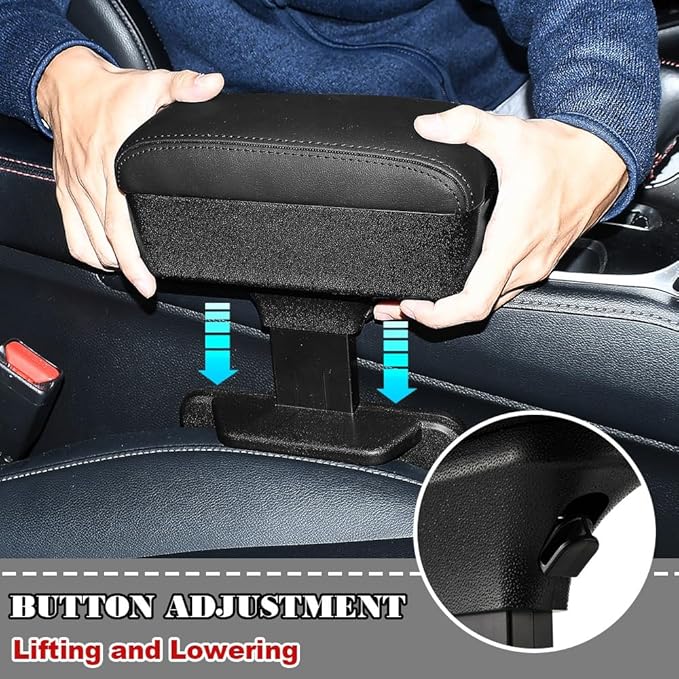 Car Armrest Storage Box, Car Seat Gap Filler Organizer, Car Center Console Arm Rest Extender Cushion with Cup Holder, Forearm Wrist Support Pad Adjustable Lift Elbow Tray (Black (Black line))