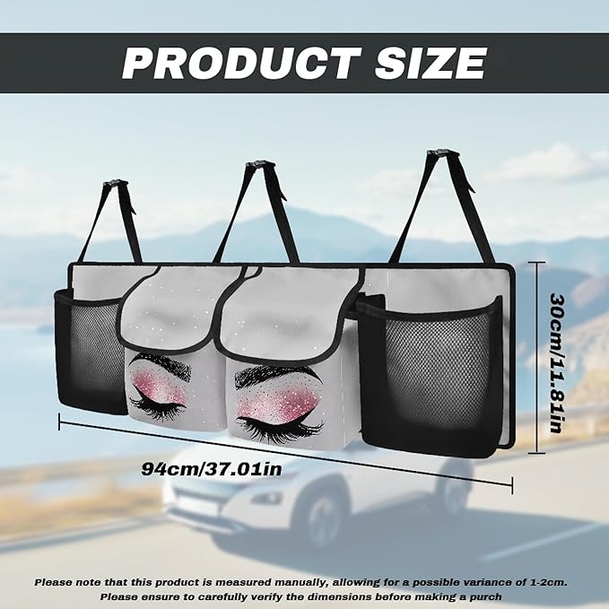 CLOHOMIN Eye Lash Trunk Organizer for Car Women Collapsible Car Organizers and Storage with 4 Pockets Hanging Back Seat Organizer Gray Car Storage Accessories Interior