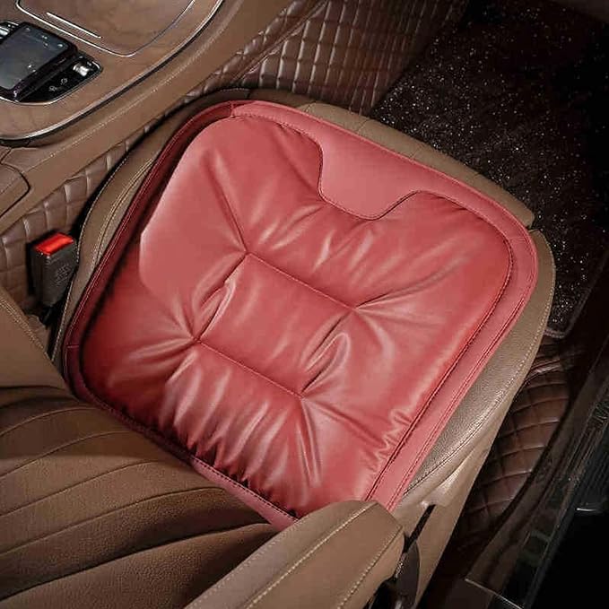 Skin-Friendly Leather Seat Cushions, Universal Non-Slip Breathable Car Seat Cushions, Memory Foam Seat Pad for Car, Office Or Home Chair(Red)