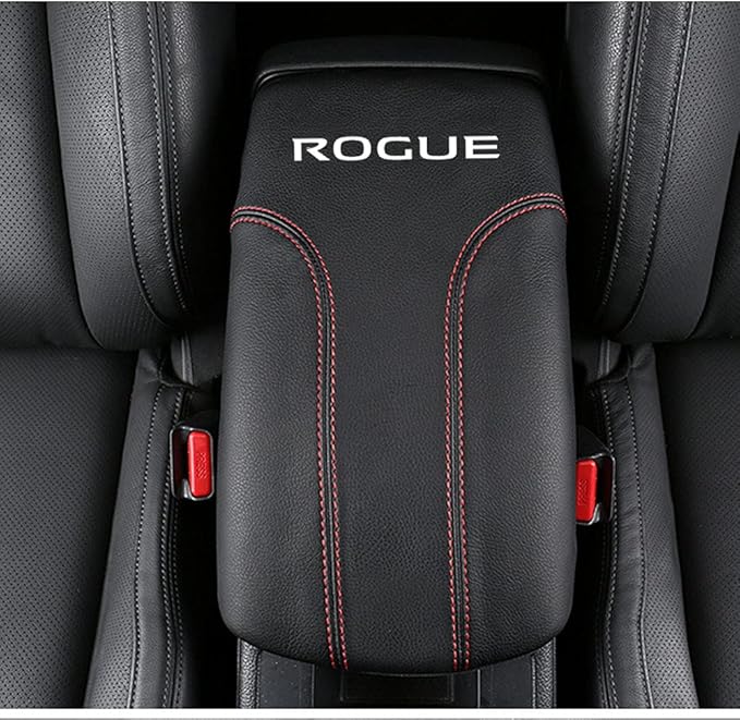 XITER Car Armrest Cover Saver, 1 Pc Center Console Leather Pad Fit for Nissan Rogue 2014-2020, 2017-2022 Rogue Sport Central Console Armrest Box Protector Interior Accessories (Red Stitches)