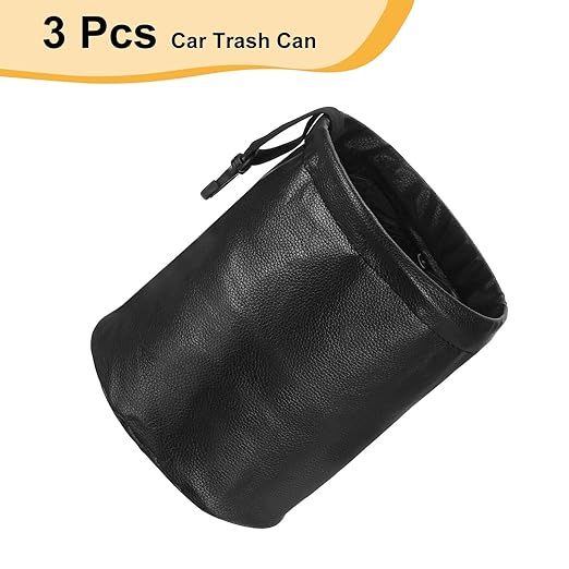 HARFINGTON 3 Packs Car Trash Can 0.9 Gallon Foldable Leak-Proof Garbage Organizer Portable Hanging Waterproof Truck Trash Bins for Van Automotive Vehicle Front Seat, Black