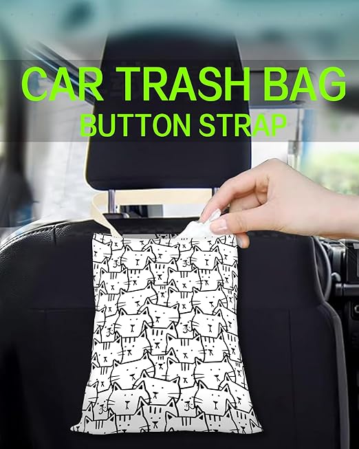 ANKVRP Car Trash Can, Durable Hanging Car Trash Garbage Bag, Cute Automotive Garbage Cans Organizer, Black White Cartoon Cats