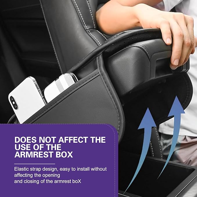 Cuymoap Car Armrest Cushion, Breathable Support Cover for Enhanced Elbow Comfort, Waterproof Anti-scratch Center Console Protector with Side Storage Pocket, Universal Slip-on Design for Car (Black)