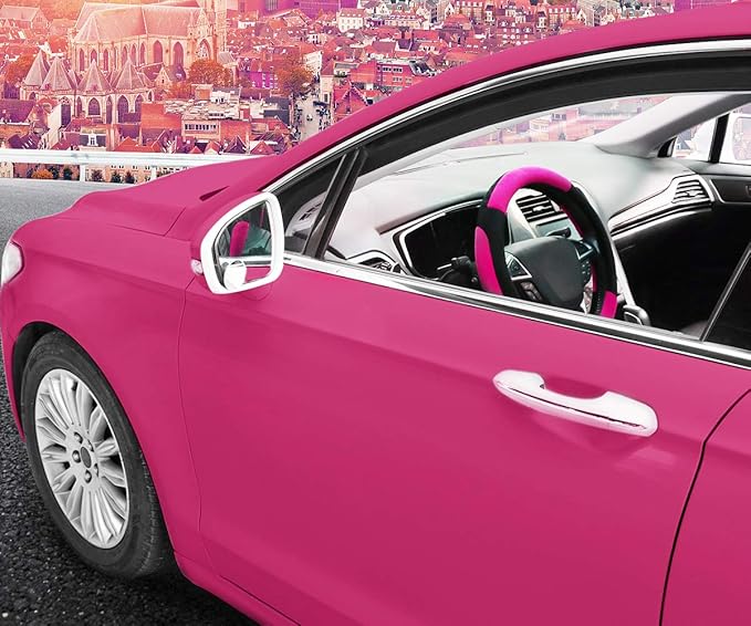SEG Direct Steering Wheel Cover for Car, Standard Size 14.5-15 inch, Auto Interior Accessories, Plush Warm Velvet, Summer Winter, Pink
