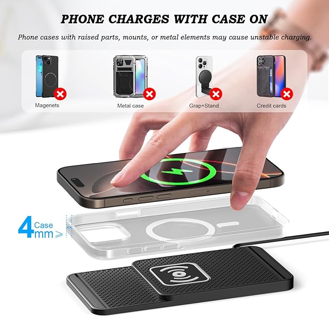 Cord‑Free Charging Pad, 20W Car Charger Pad for Phones, Dashboard & Desk Charging, Phone Charger for Vehicles & Office Use,B Type-C 30cm