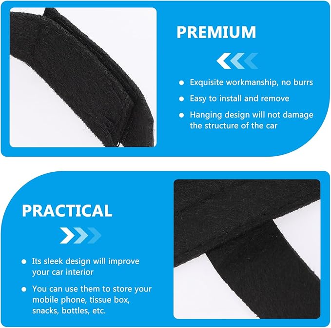 Veemoon 2Pcs Car Organizer Backseat Felt Storage Bags Hanging Pouches for Auto Seats, Black, Backseat Storage Pockets for Vehicle Interior Accessories