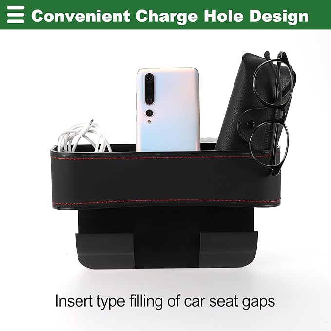 Motoforti Universal Car Seat Gap Filler Organizer with Cup Holder Front Seat Gap Filler Car Seat Gap Organizer Car Storage Accessories, Leather, Black