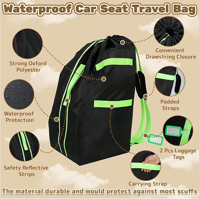 Sublaga Carseat Bag for Airplane Travel, Carseat Gate Check Bag, Durable Car Seat Cover Baby Travel and 2 Pcs Luggage Tags For Airplane, Perfect for Air Travel Family Vacations and Parent with Infants