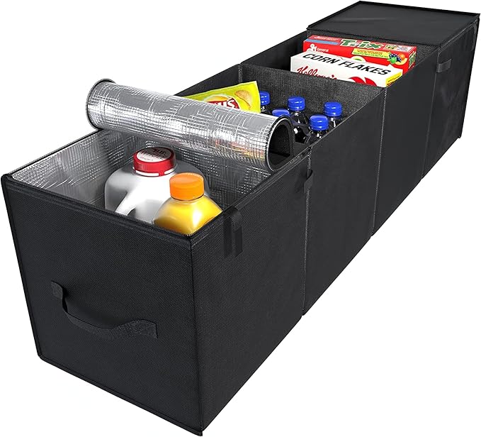 lebogner Auto Trunk Organizer With Insulated Cooler Compartments X-Large Vacation Trunk Cooler Box For Hot Or Cold Food While Traveling, Multipurpose Collapsible Car Accessories Storage Organizer