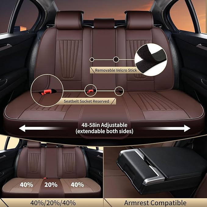 FLORICH Car Seat Covers, Premium Leatherette Car Seat Covers Full Set, Waterproof Nappa Leather Seat Protectors, Breathable Car Seat Cushion for Most Sedans Cars SUV Trucks - Coffee