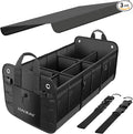 HAOKAY Car Trunk Organizer with Lid，Heavy Duty Extra Large Premium Black Oxford Multi Compartments Collapsible trunk organizer for SUV, Van, Truck, Sedan, Jeep （90L