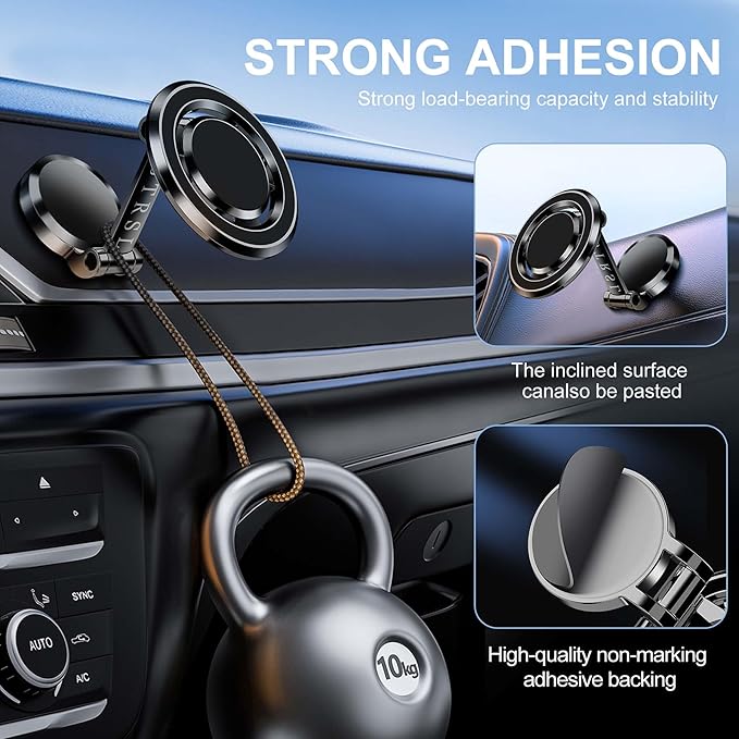 for Foldable Magsafe car Mount - 360° Base Rotating Car Dashboard Magnetic Cell Phone Holder, Powerful Magnet Car Phone Holder, Compatible with All Smartphones-MagSafe Car Accessories