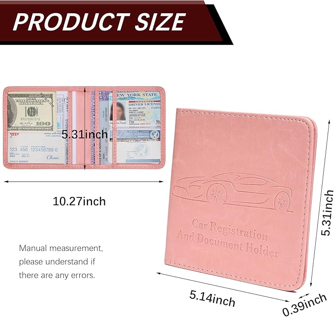 Registration and Insurance Card Holder, Vehicle Glove Box Car Organizer with Magnetic Closure, Interior Car Accessories for Documents, Cards, License Storage, 1-Pack Pink