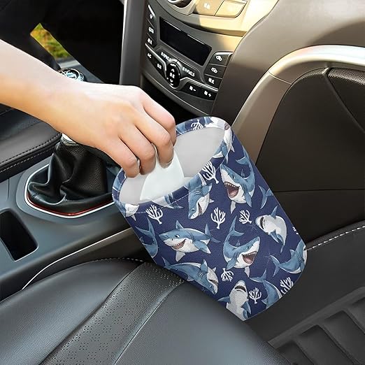 Shark Car Garbage Can Mini Car Trash Bin Car Organizer Car Storage Bag Waterproof Portable Men Accessories Car Decor Road Trip for Kids
