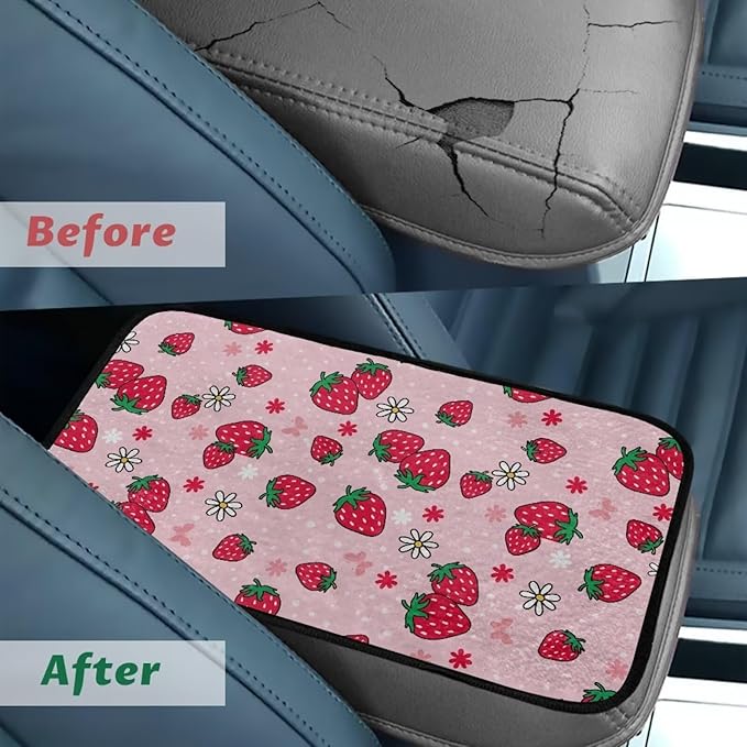 Bulopur Pink Strawberry Arm Rest Cover Car Protect from Pet Claws Car Center Console Cover Easy to Install Auto Console Armrest Cover Flannel Universal Fit for Auto Truck Van SUV