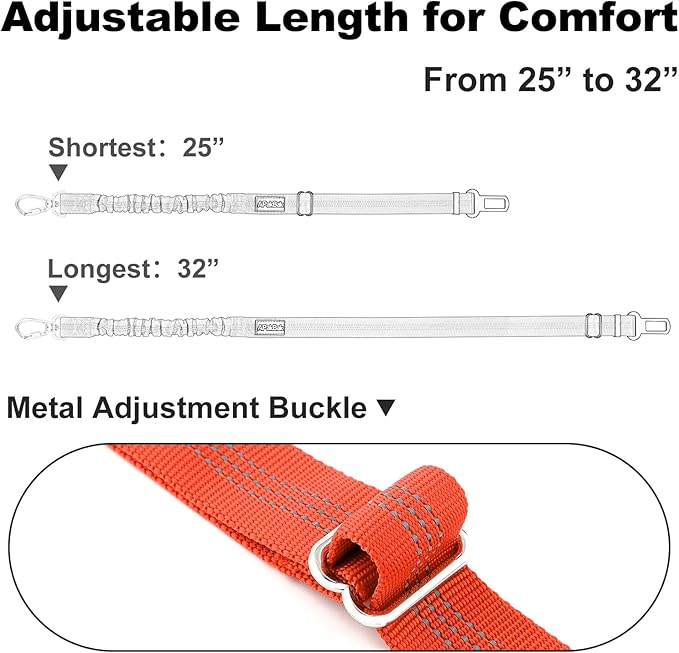 APakBak Dog Seat Belt for Car, Adjustable Dog Car Harness Seatbelt for Small Medium Large Dogs, Heavy Duty Travel Safety Restraint with Locking Aluminum Hook & Reflective Nylon Strap, Orange