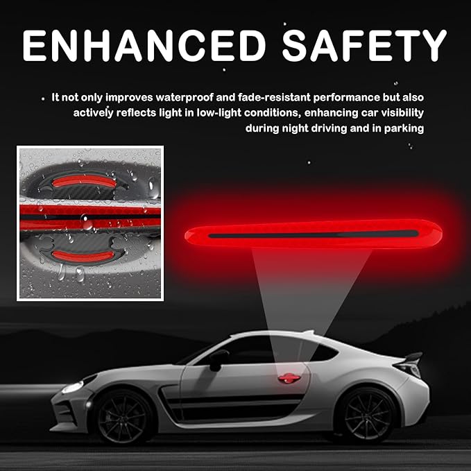 8PCS Car Door Handle Protector Reflective,3D Carbon Fiber Car Door Handle Scratch Protector with Adhesive Backing,Waterproof Doors Handles Protectors for Vehicles,SUVs,Trucks