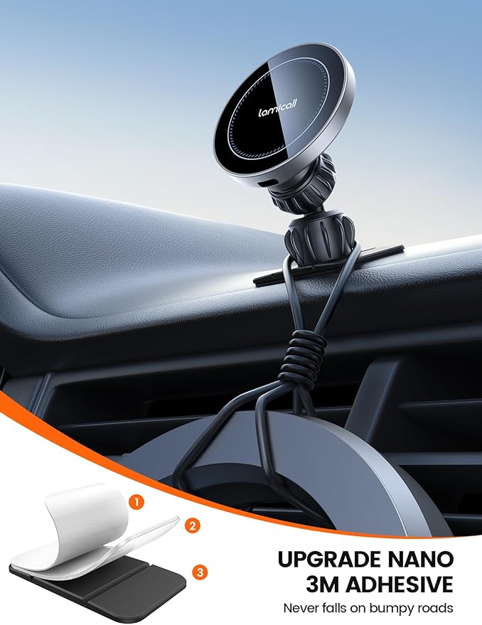 Lamicall 15W for MagSafe Car Mount Charger - [20X Strong Magnets] Wireless Car Phone Holder Charger, Magnetic Phone Holders for Car Vent Dash Accessories for Women Men for iPhone 17 Air Pro Max Silver