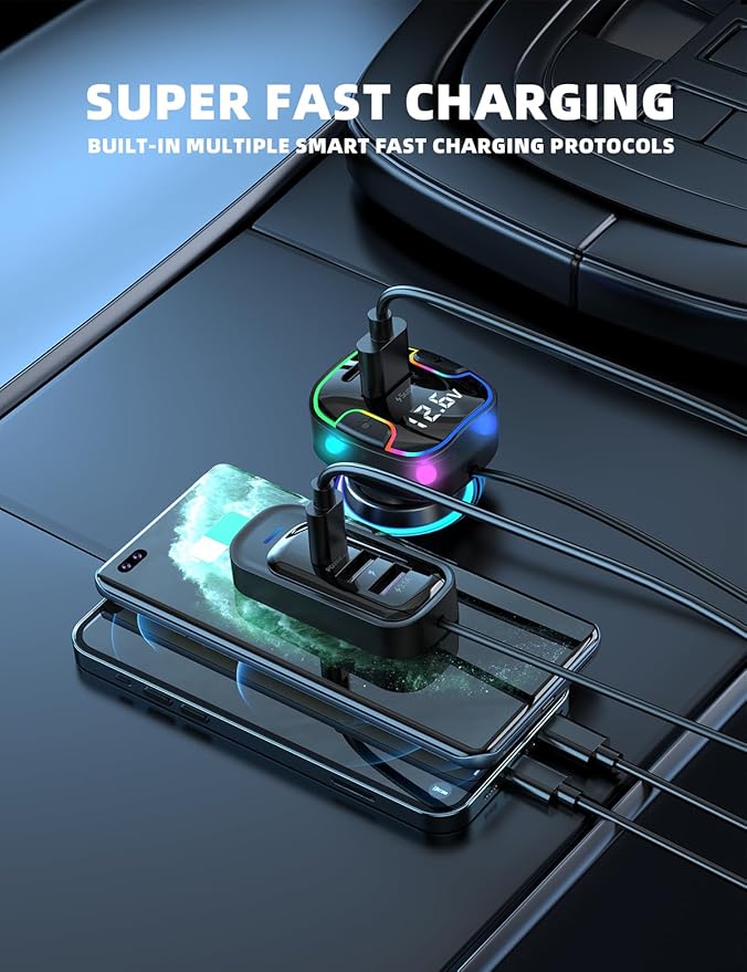 USB C Multi Port Fast Car Charger, PD30W/QC3.0 120W Cigarette Lighter Charger with /5ft Cable Compatible with iPhone 16/15 Pro