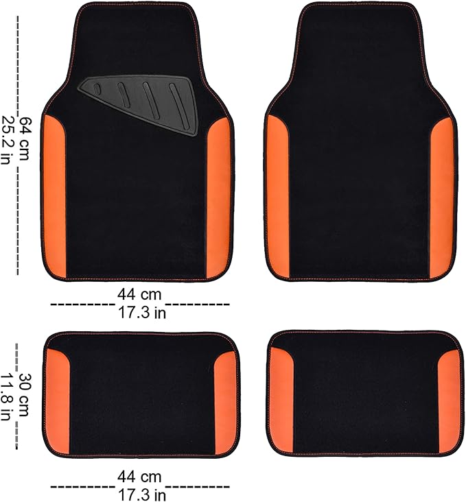 CAR PASS Waterproof Car Floor Mat, Universal Fit Car Mats with Driver Heel Pad, Leather Car Carpet, Anti-Slip Nibbed Backing Floor Mats for SUV, Vans,Sedan,Truck, Automotive Set for Women (Orange)