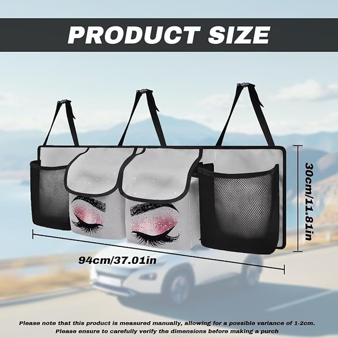 Pink Eyelash Trunk Organizer Car Women Large Capacity Car Back Seat Organizer Collapsible Cargo Bag,Space Saving Expert