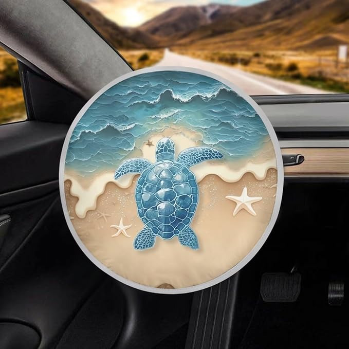 Tropical Steering Wheel Sun Cover 17 Inch Sea Turtle Vehicle Steering Wheel Shade Cover for Summer Keep Your Car Cool Summer Essential Gift for Holiday