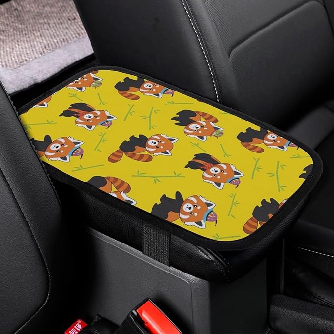 Car Armrest Cushion Soft Cover Red Panda, Tray Storage Center Console Box Pad, Protect Interior of Most Vehicles