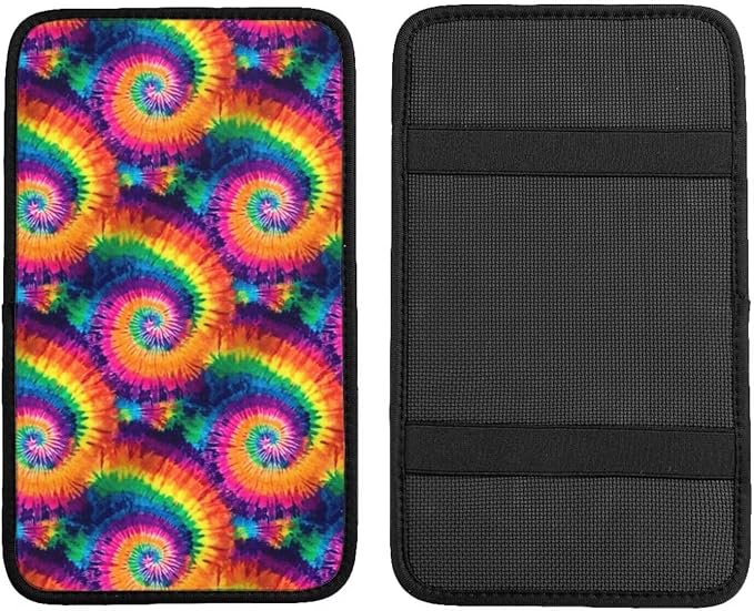 Car Center Console Cushion Pad Colorful Tie Dye Arm Rest Pads Universal Armrest Box Cover Protector Rainbow Comfortable Car Decor Accessories Auto Center Console Lid Covers