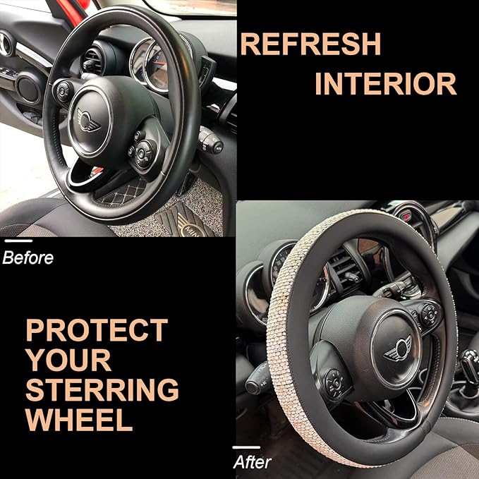 PINCTROT Large Size Chenille Leather Steering Wheel Cover, Soft Mottled Colors, Sweat-Proof, Non-Slip Grip, All-Season Comfort, 15.5-15.75 Inch(Mottled White)