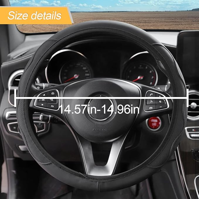 LoyaForba Car Steering Wheel Cover, Non-Slip Microfiber Leather Steering Wheel Cover, Breathable Vehicle Soft Handle Protector, Universal Automotive Interior Accessories for Women Men Girls (Black)
