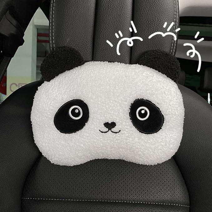 Car Headrest Pillow, Car Neck Pillow,Cute Panda Car Seat Headrest Neck Rest Cushion Pillow 1 Pair,Gift for Family, White