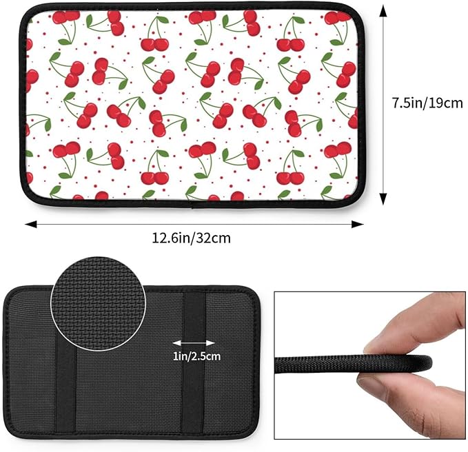 Universal Car Center Console Cushion Pad, Red Cherry Soft Waterproof Car Center Console Cover Auto Armrest Seat Box Cover Protector for Most Vehicle SUV Truck Car