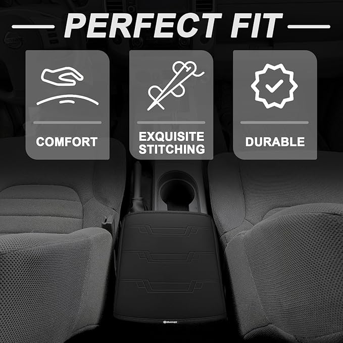 Muslogy Center Console Armrest Cover Compatible with Nissan Frontier 2005-2021 & Nissan Xterra 2005-2015 Accessories Comfort Armrest Pad Cushion Box Lid Cover Vegan Leather Protector Regular Thick