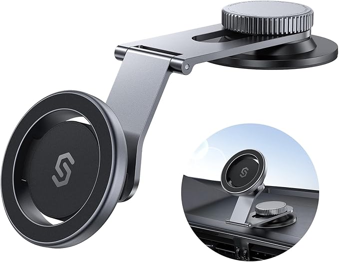 SYNCWIRE Fits MagSafe Car Mount for Universal Dashboard,Tesla Screen, Magnetic Phone Holder for Car, Foldable Aluminum Alloy Arm,Super Stable Car Mount for iPhone 17 Pro Max 16 15 14 13 12&All Phones