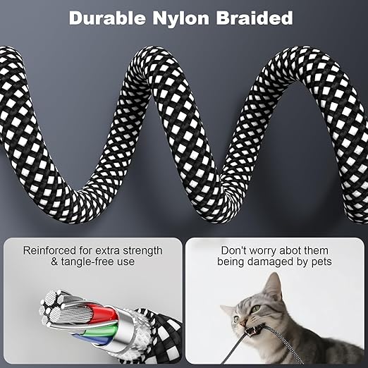 Eettvekd Coiled Carplay Car Charger Fast Charging，[2-Pack, 3ft] Retractable Braid USB A to USB C Cable for iPhone 17/17 Air/16/15/Plus/Pro Max/MacBook Pro, USB C Cord,Grey