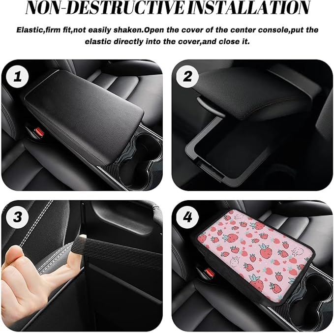 Dreaweet Strawberry Car Accessories Center Console Cover Cute Car Armrest Box Pad for Women Girly,Armrest Cover Protector for Vehicle SUV Truck Car Console Covers with Pockets